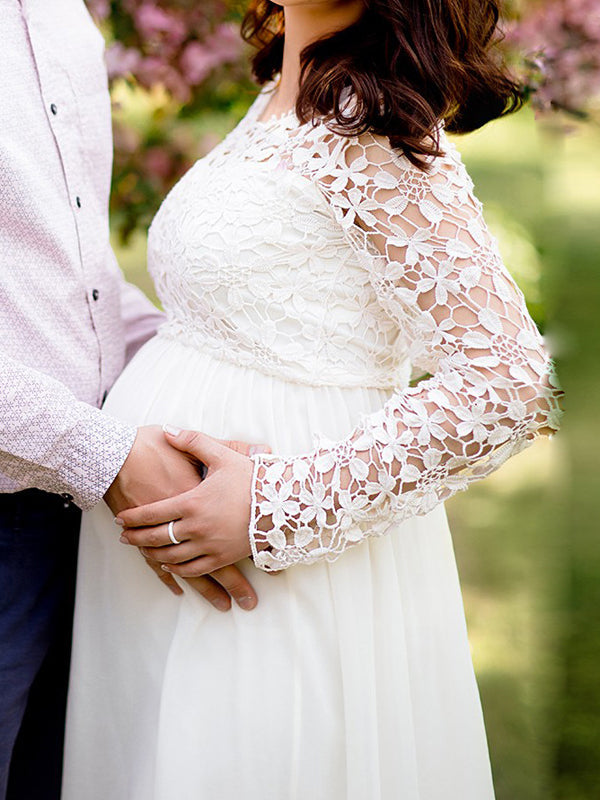 LS | Women Floral Lace Sleeve Maternity Maxi Dress