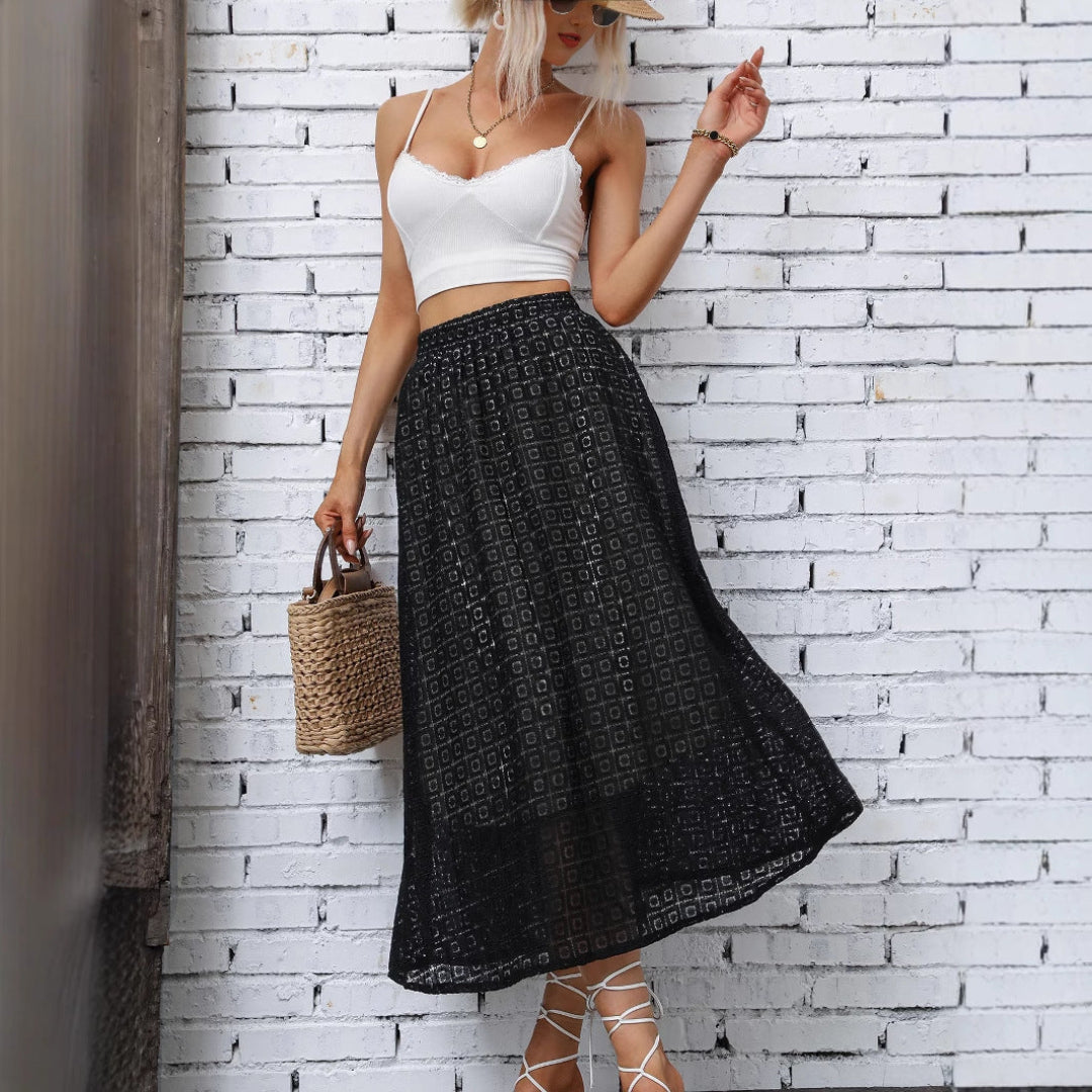 LS | Women Geometric Square Midi Skirt