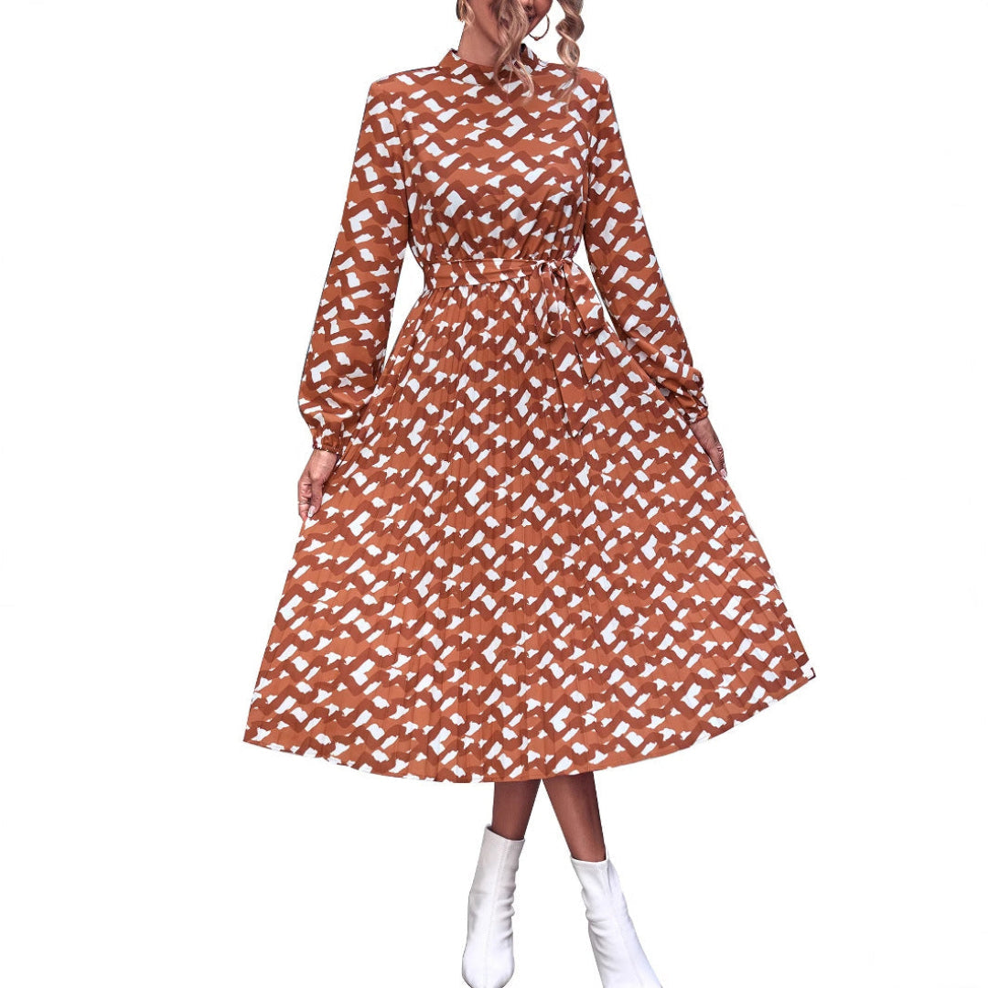 LS | Women High Neck Abstract Midi Dress