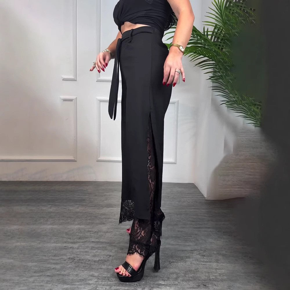 LS | Women High Waist Lace Slit Pants