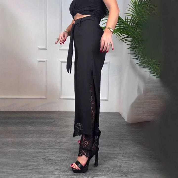 LS | Women High Waist Lace Slit Pants