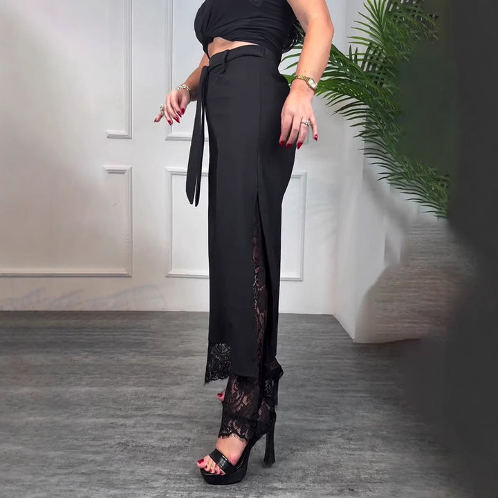 LS | Women High Waist Lace Slit Pants