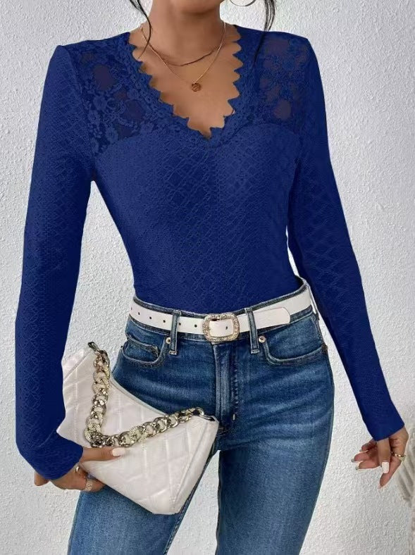 LS | Women Lace V Neck Long Sleeve Top