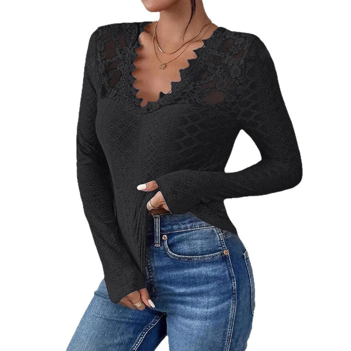 LS | Women Lace V Neck Long Sleeve Top