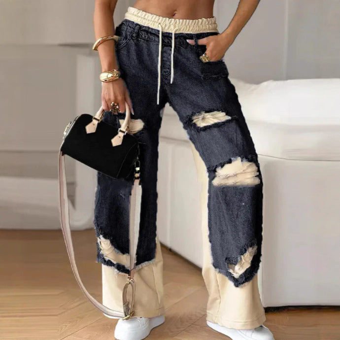 LS | Women Patchwork Ripped Jeans