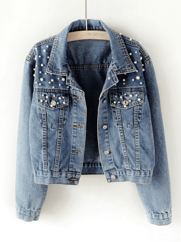 LS | Women Pearl Studded Denim Jacket
