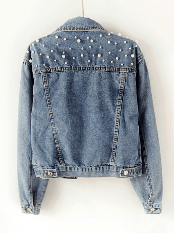 LS | Women Pearl Studded Denim Jacket