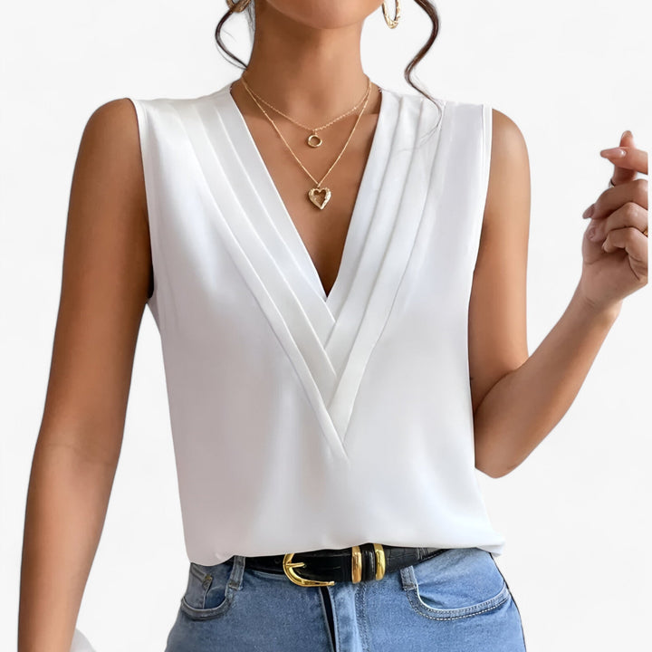 LS | Women Pleated V-Neck Sleeveless Blouse