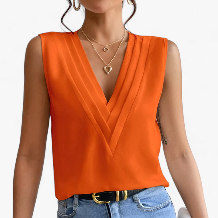 LS | Women Pleated V-Neck Sleeveless Blouse