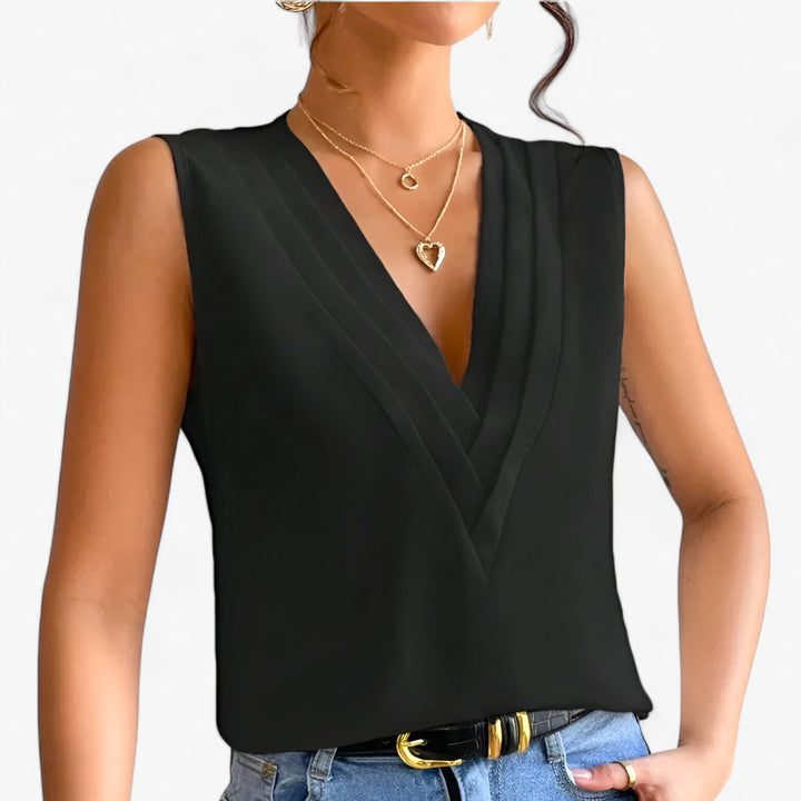 LS | Women Pleated V-Neck Sleeveless Blouse