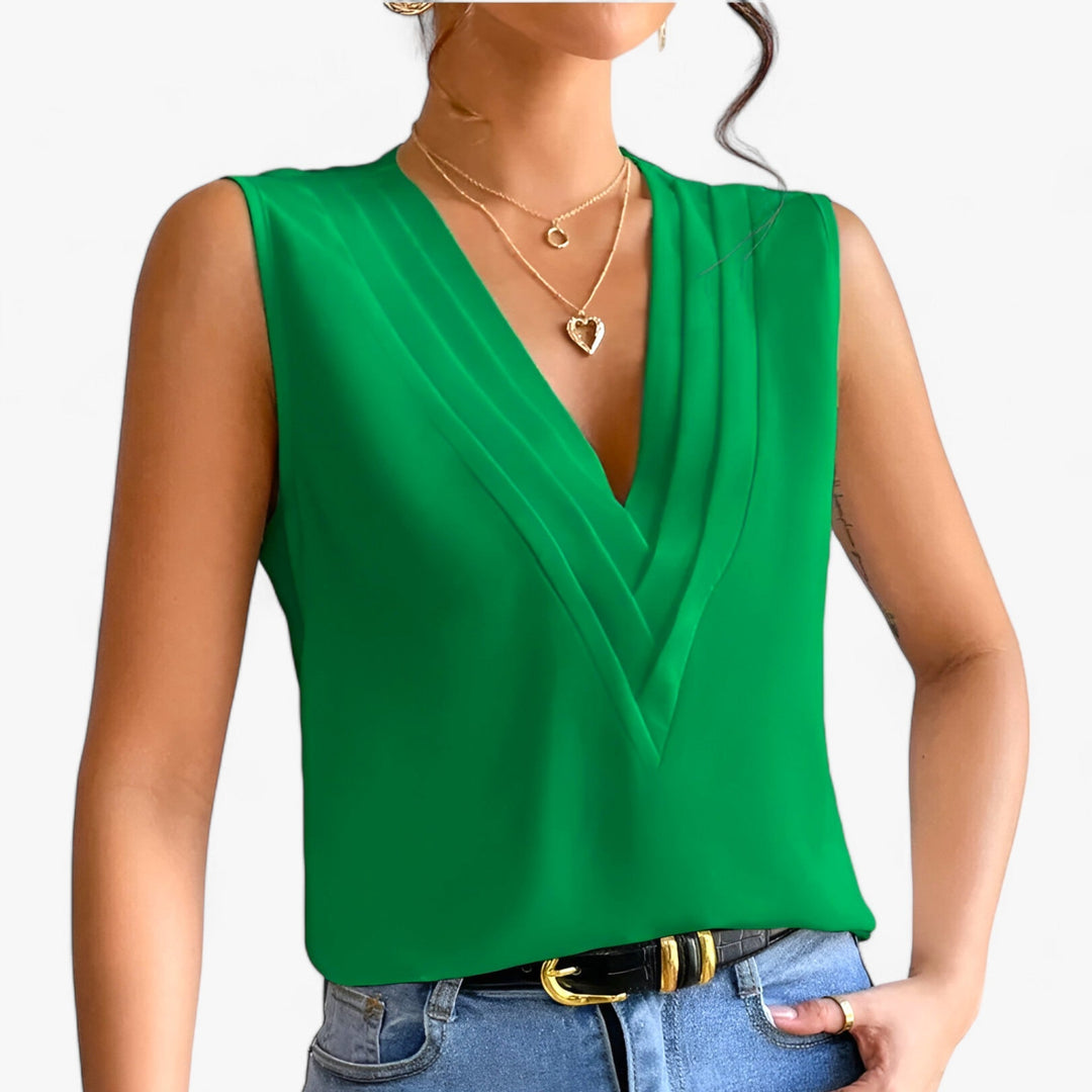 LS | Women Pleated V-Neck Sleeveless Blouse