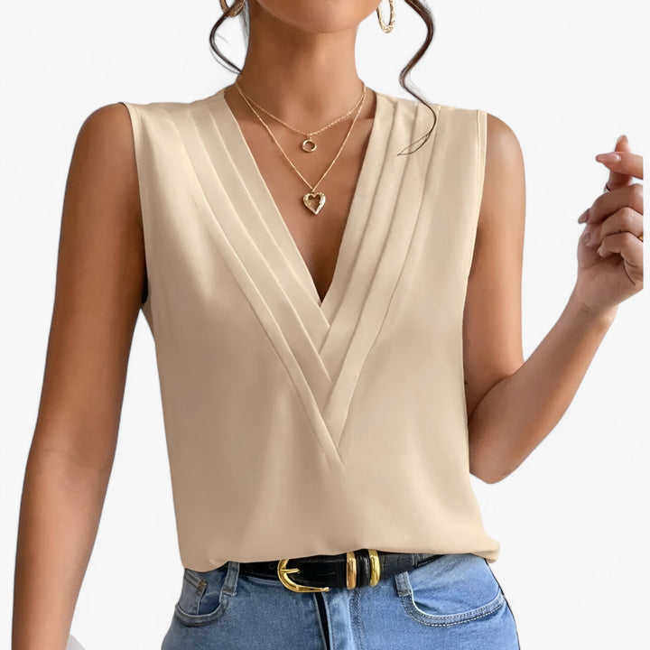 LS | Women Pleated V-Neck Sleeveless Blouse