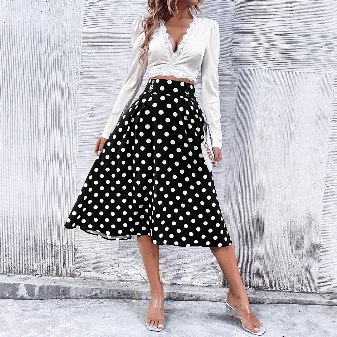 LS | Women Retro Polka Dot Midi Skirt