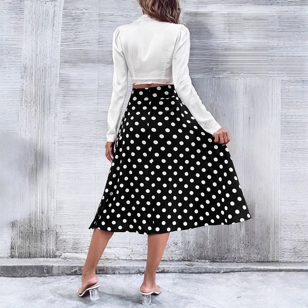 LS | Women Retro Polka Dot Midi Skirt