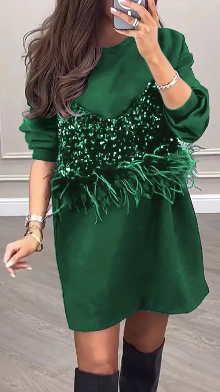 LS | Women Sequin Feather Mini Dress