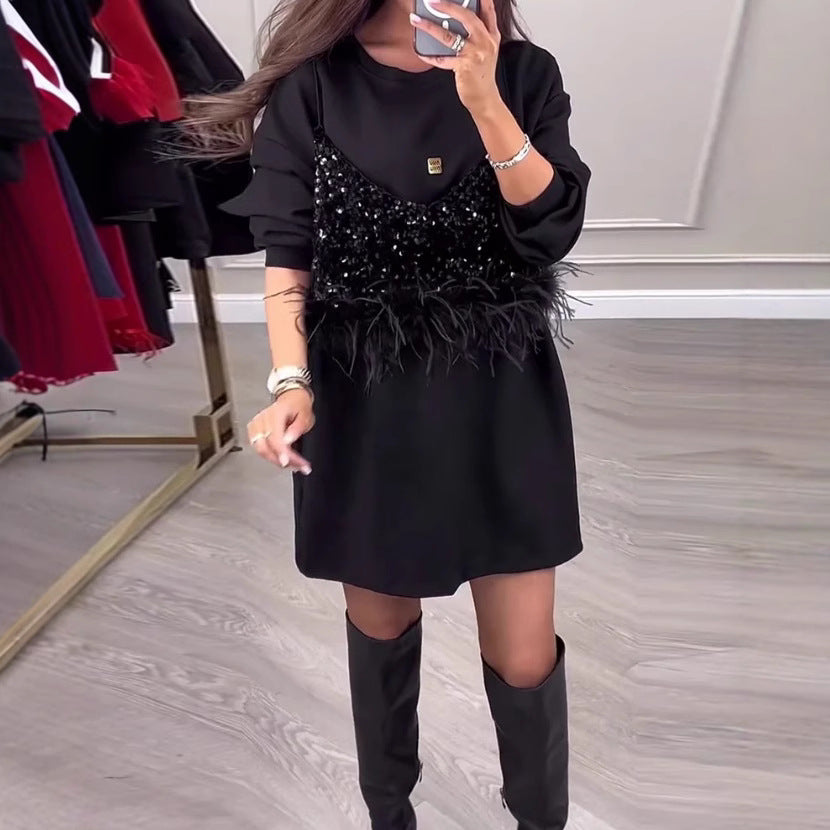LS | Women Sequin Feather Mini Dress