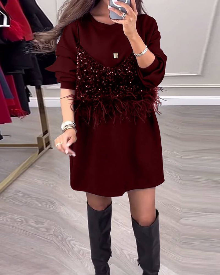 LS | Women Sequin Feather Mini Dress