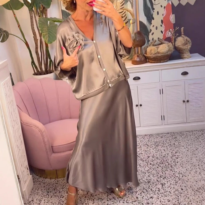 LS | Women Silky Button Skirt Set