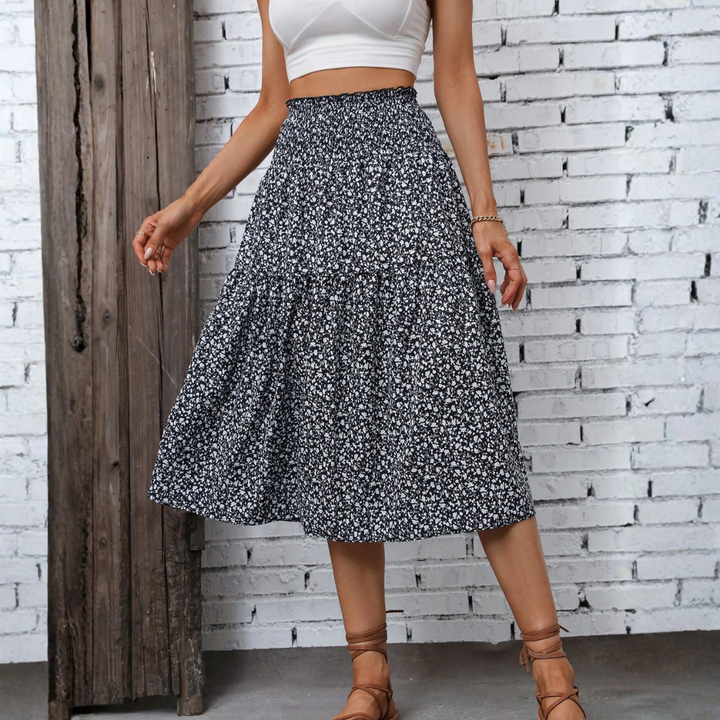 LS | Women Smocked Waist Midi Skirt