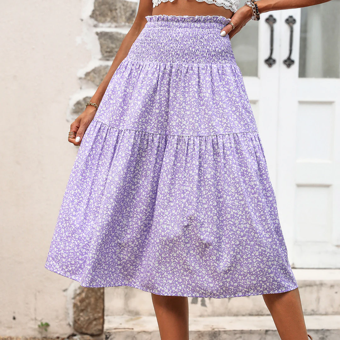 LS | Women Smocked Waist Midi Skirt