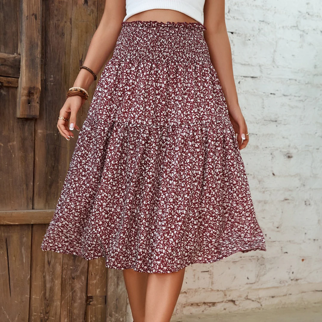 LS | Women Smocked Waist Midi Skirt