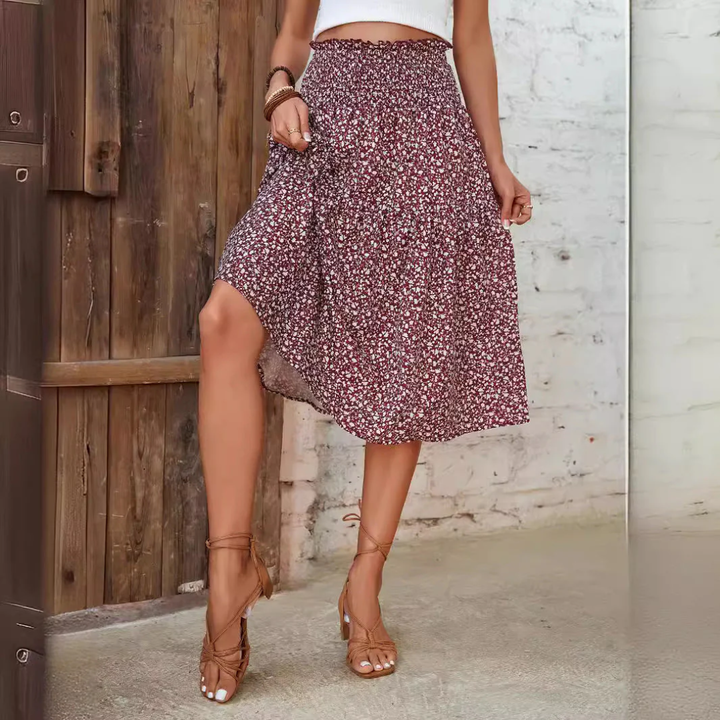 LS | Women Smocked Waist Midi Skirt