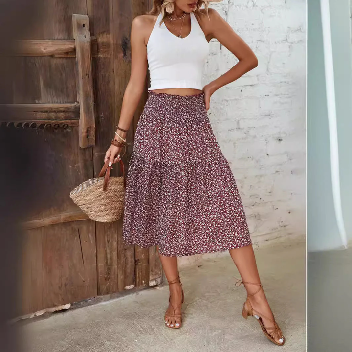 LS | Women Smocked Waist Midi Skirt