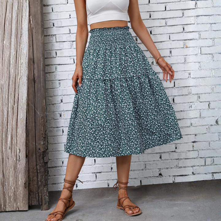 LS | Women Smocked Waist Midi Skirt