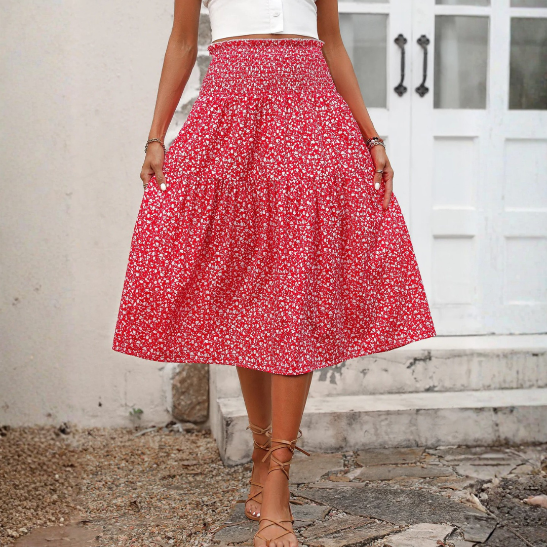 LS | Women Smocked Waist Midi Skirt