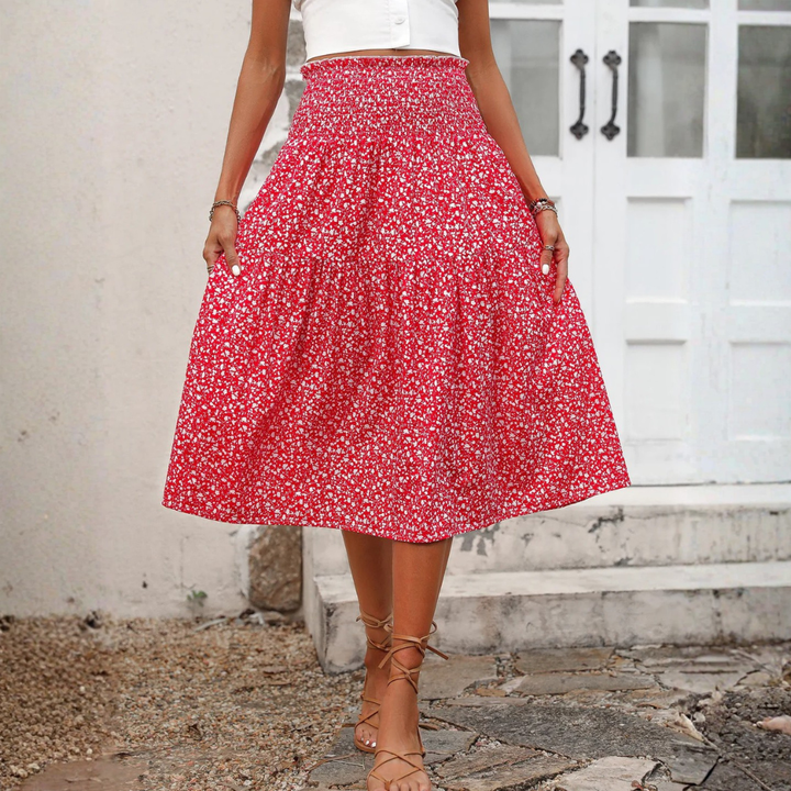 LS | Women Smocked Waist Midi Skirt