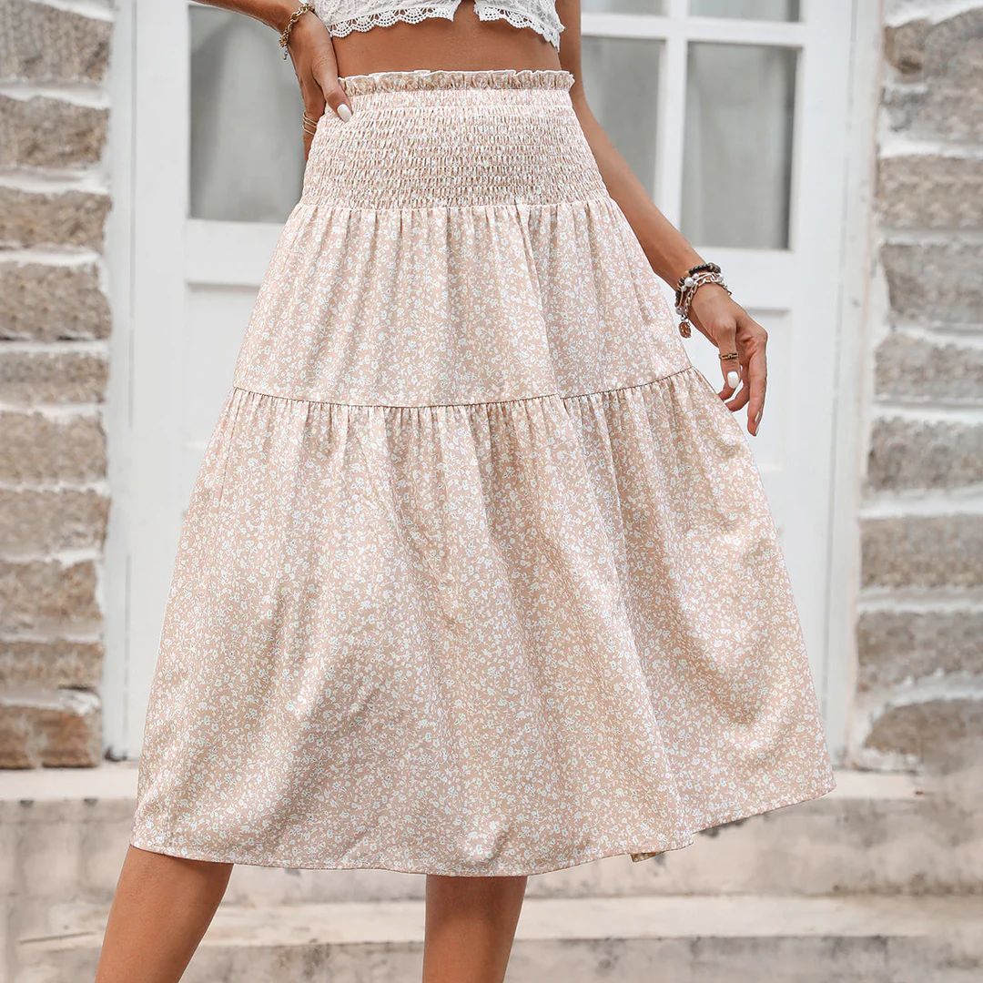 LS | Women Smocked Waist Midi Skirt