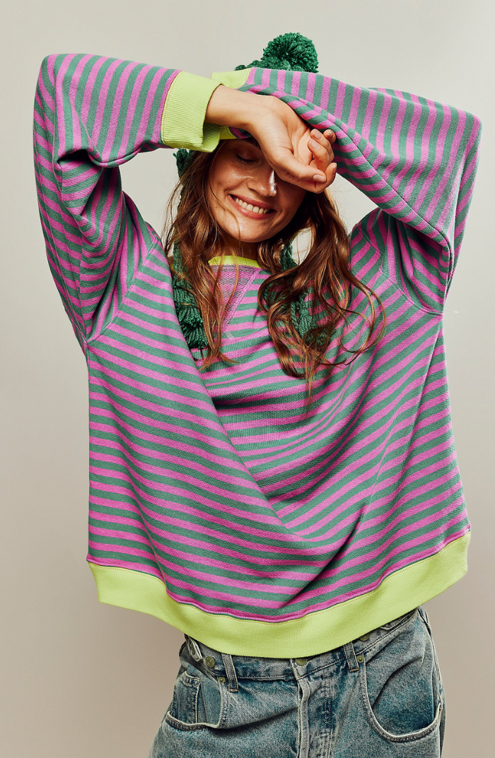 LS | Women Striped Oversized Sweatshirt