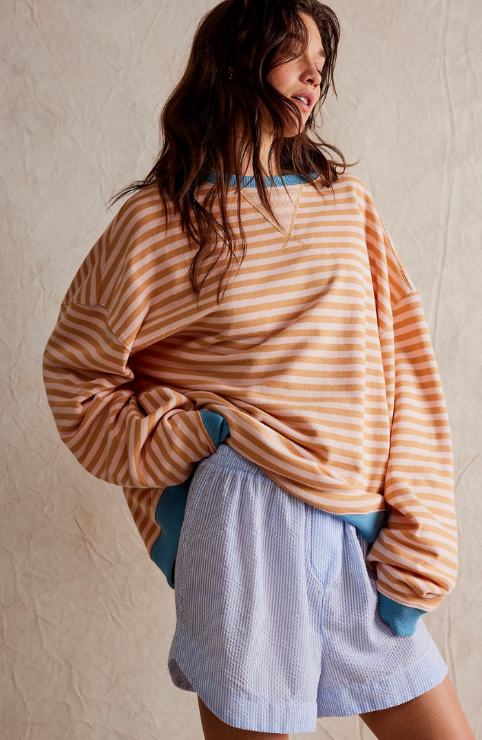 LS | Women Striped Oversized Sweatshirt