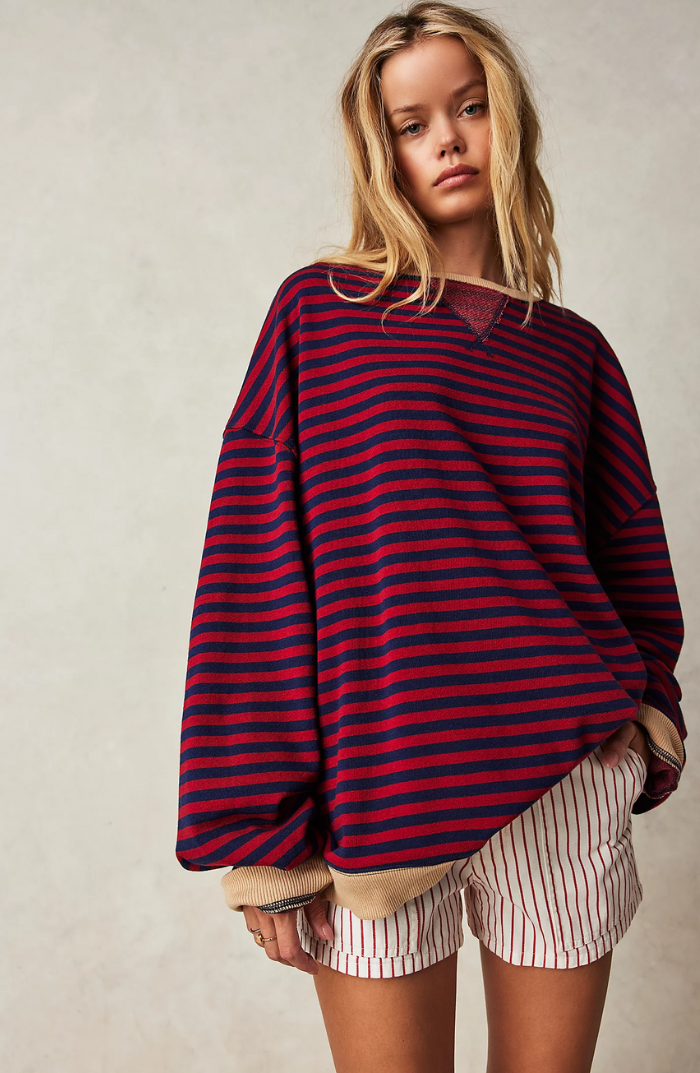 LS | Women Striped Oversized Sweatshirt