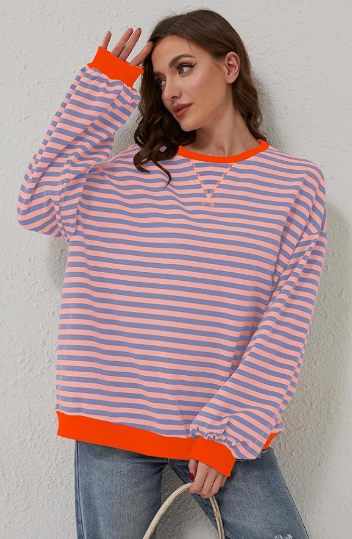 LS | Women Striped Oversized Sweatshirt