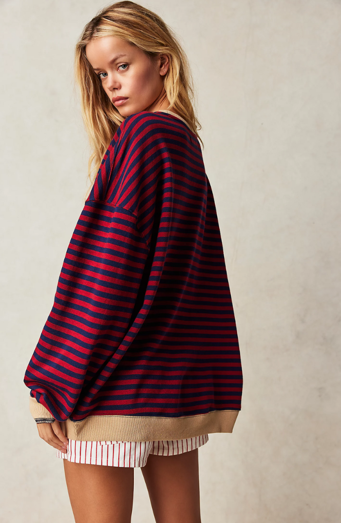 LS | Women Striped Oversized Sweatshirt