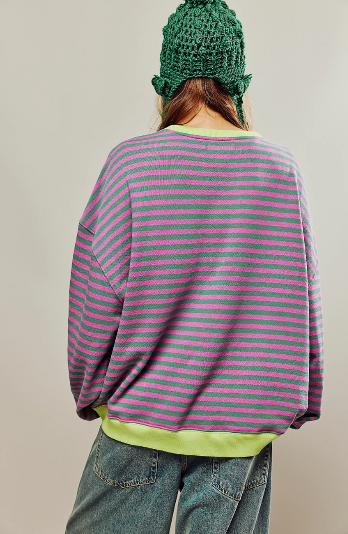 LS | Women Striped Oversized Sweatshirt