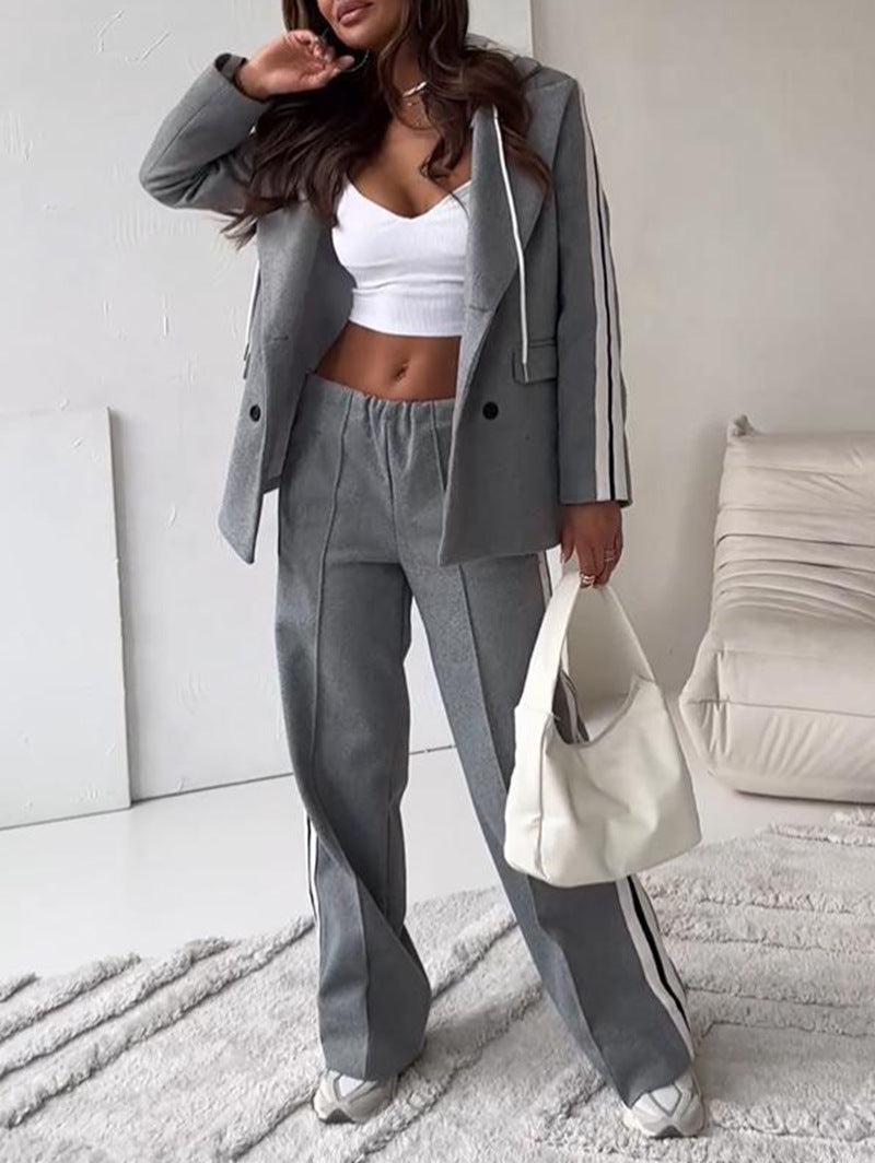 LS | Women Trend Stripe Tailored Pants Set