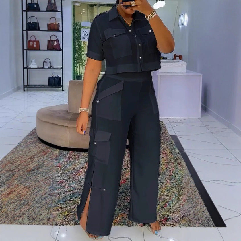 LS | Women Utility Crop Top Pants Set