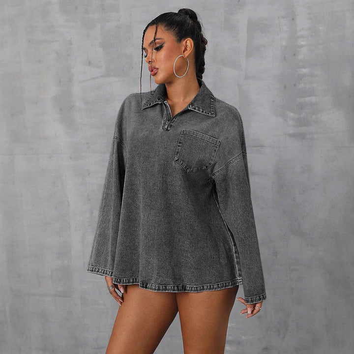 LS | Women Vintage Wash Denim Pullover Top
