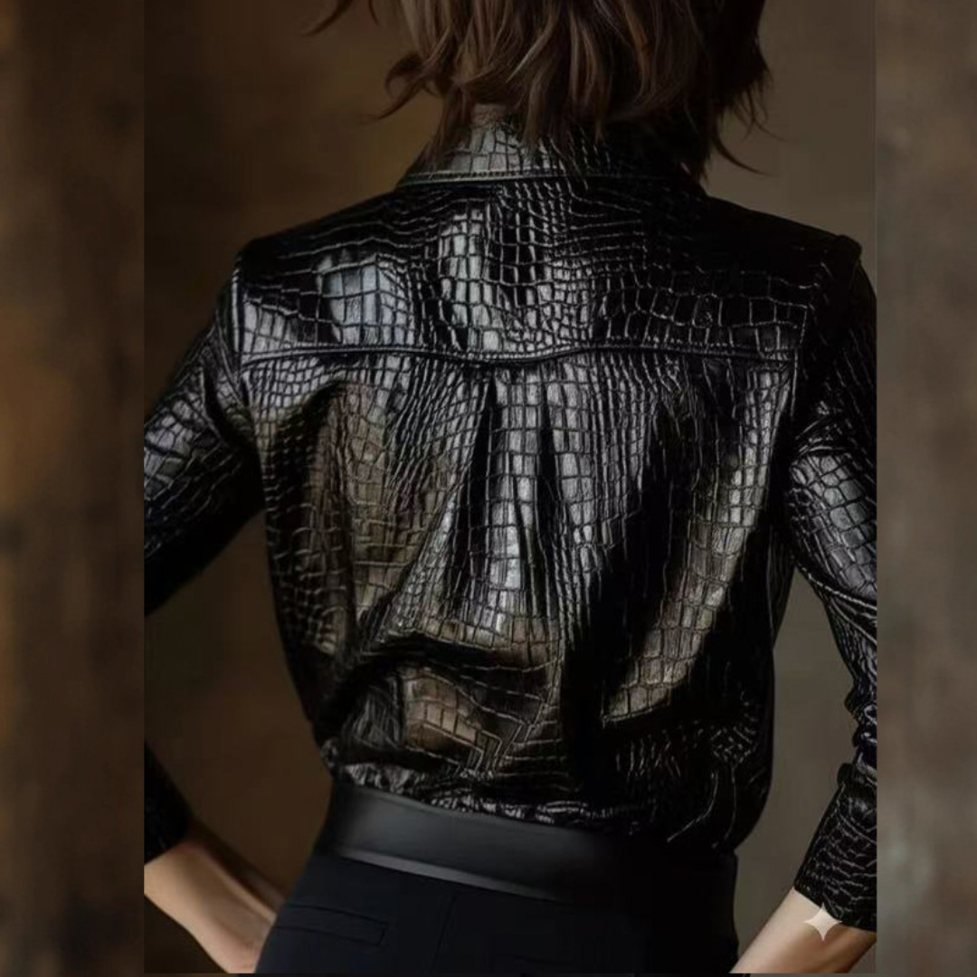 LS | Women’s Croc-Texture Faux Leather Coat