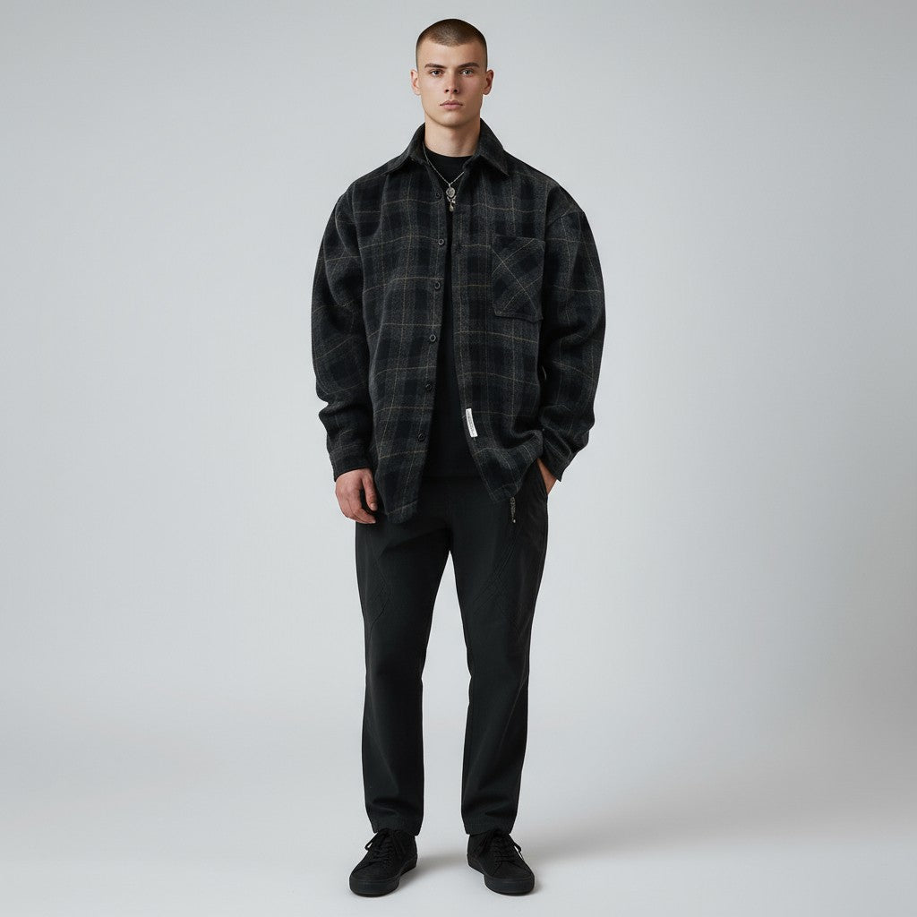 Men Dark Plaid Overshirt LionStyle