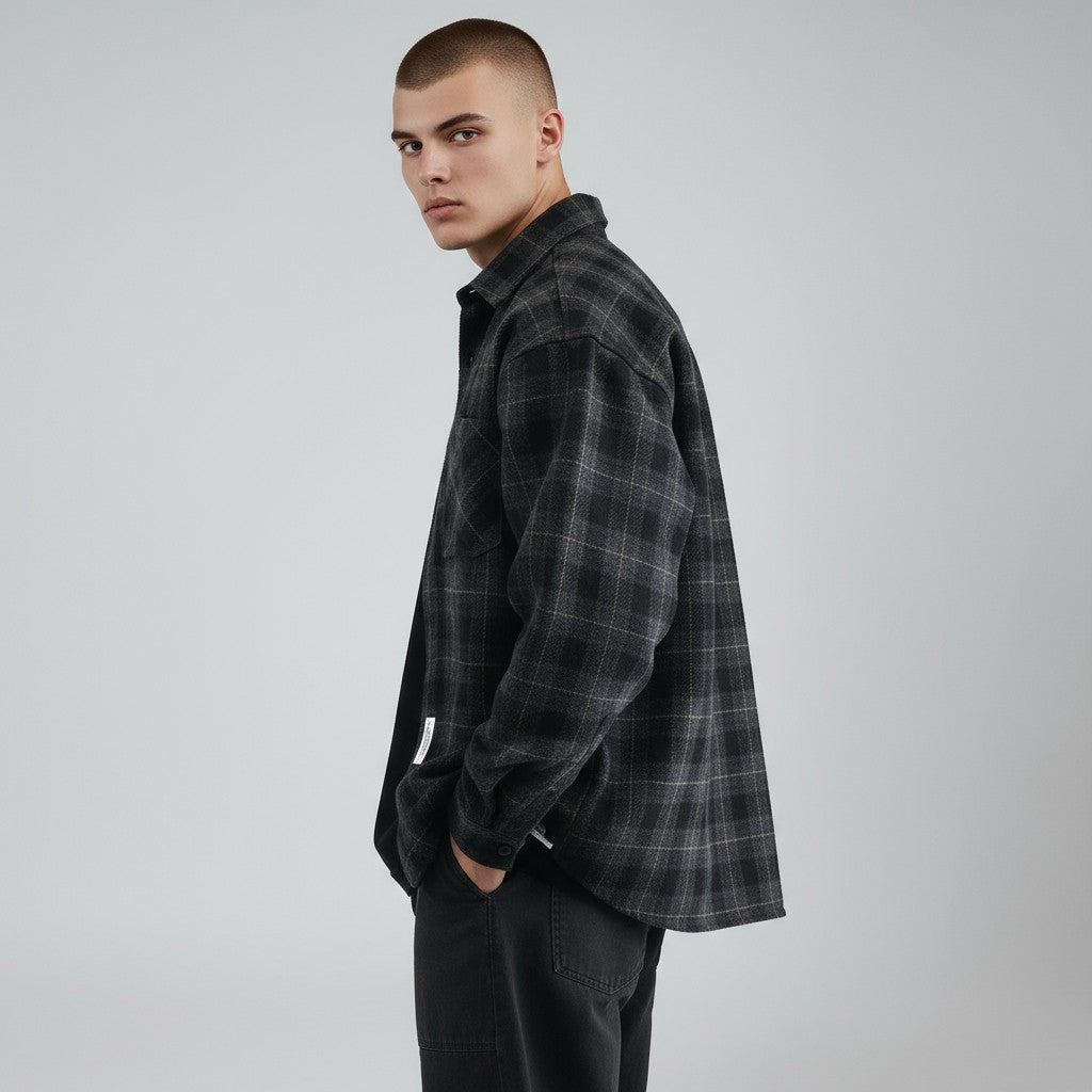Men Dark Plaid Overshirt LionStyle