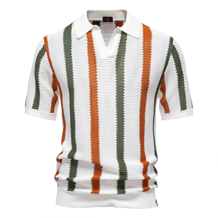 Men Retro Stripe Knit Polo LionStyle