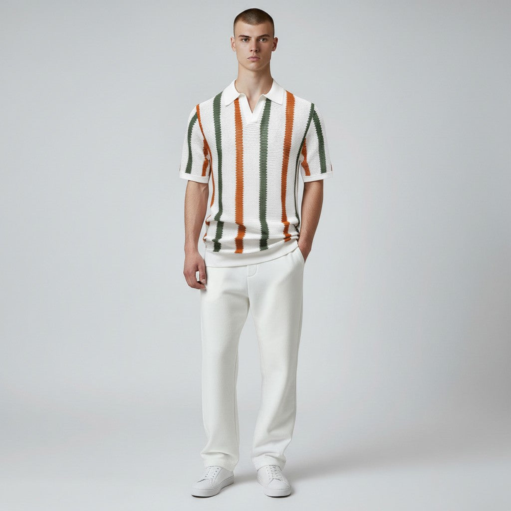 Men Retro Stripe Knit Polo LionStyle