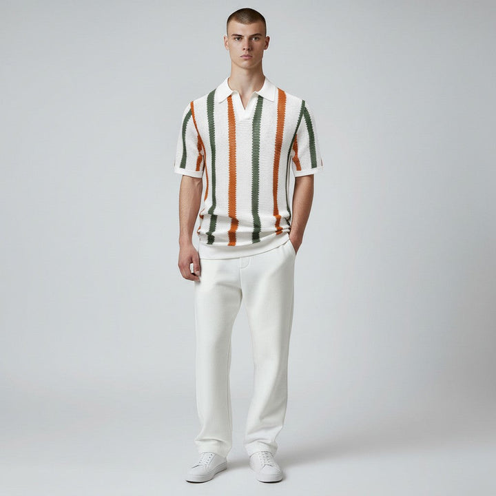 Men Retro Stripe Knit Polo LionStyle
