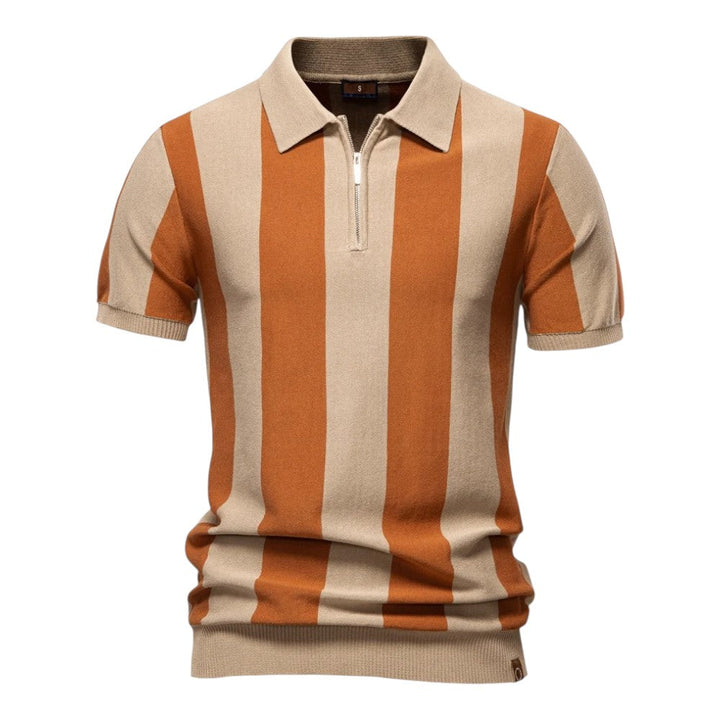 Men Retro Stripe Zip Polo LionStyle