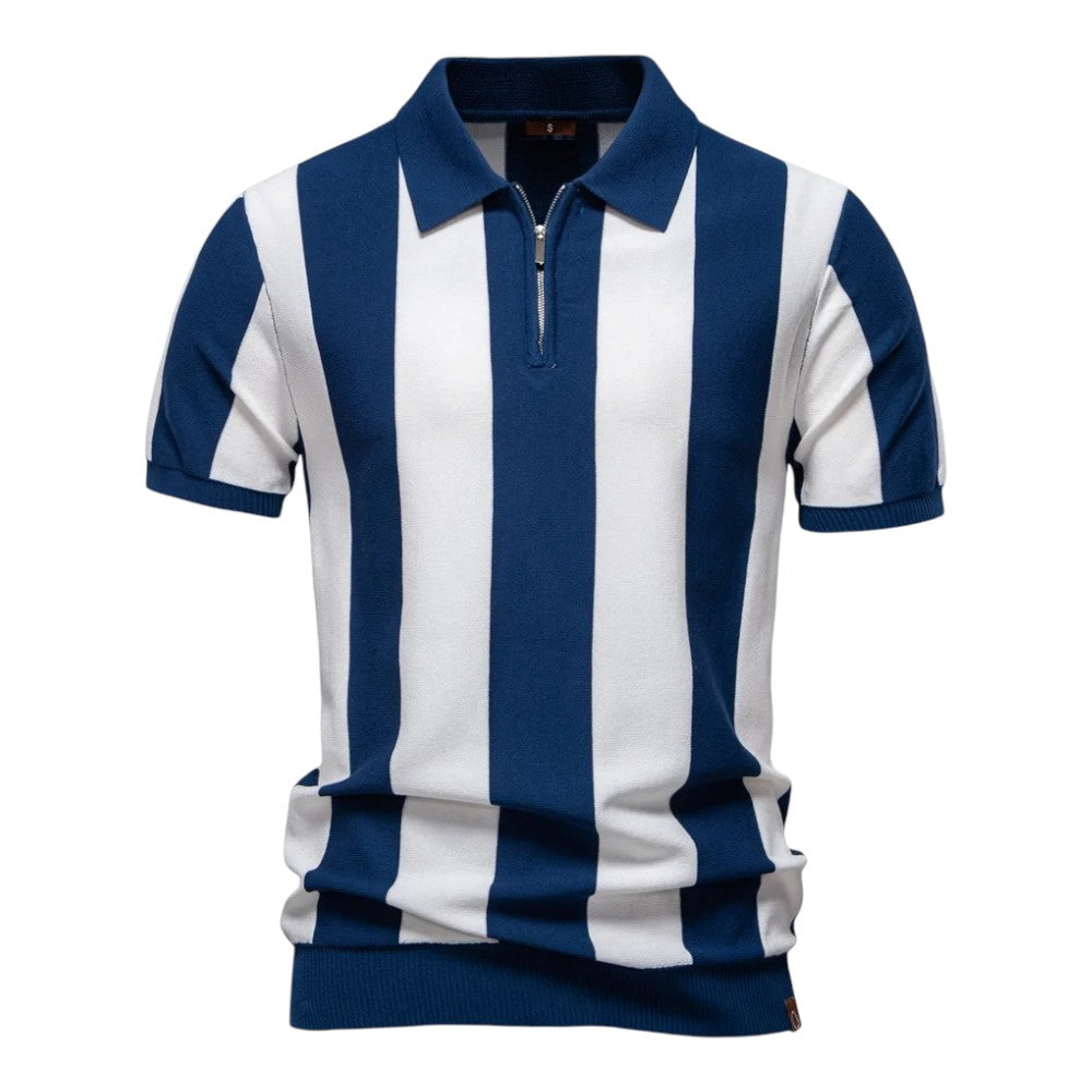 Men Retro Stripe Zip Polo LionStyle