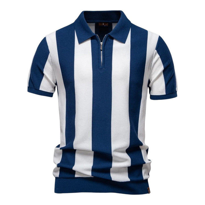 Men Retro Stripe Zip Polo LionStyle