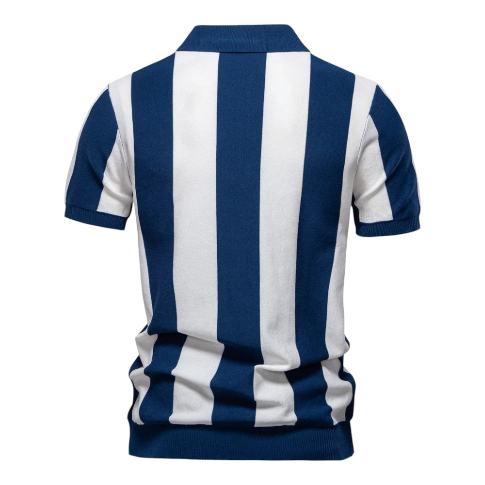 Men Retro Stripe Zip Polo LionStyle